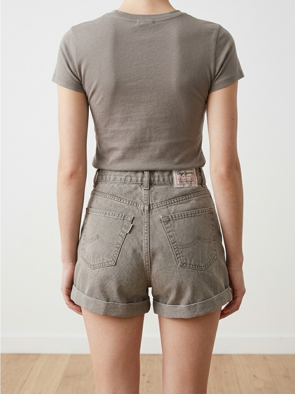 Pepe Jeans London High Rise Denim Shorts Taupe Cuffed Size 24